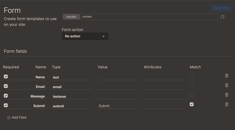 Form setup in admin