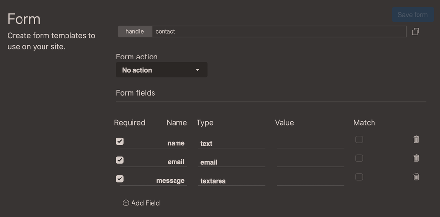 View of a form for a contact page in admin