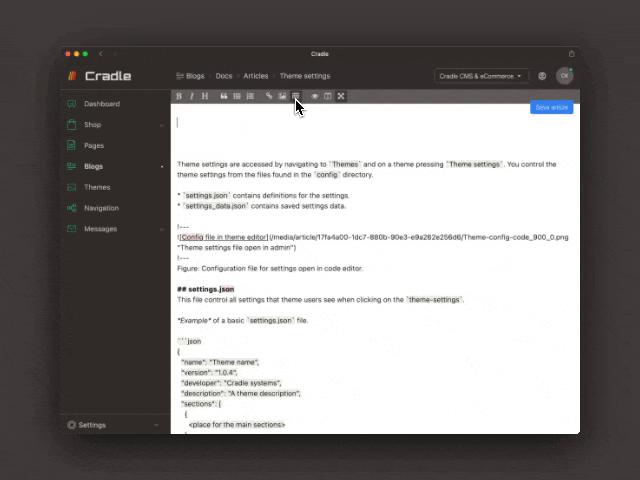 Pressing button to insert table