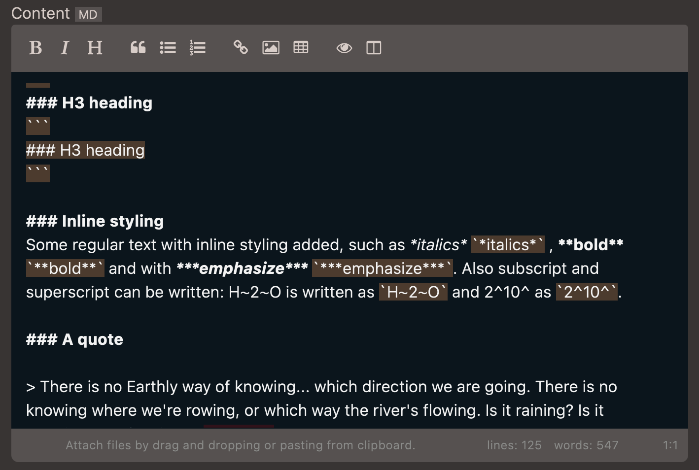 Markdown editor in admin Markdown editor