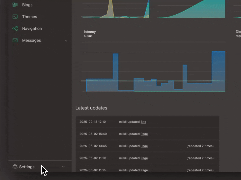 Site settings in Cradle admin