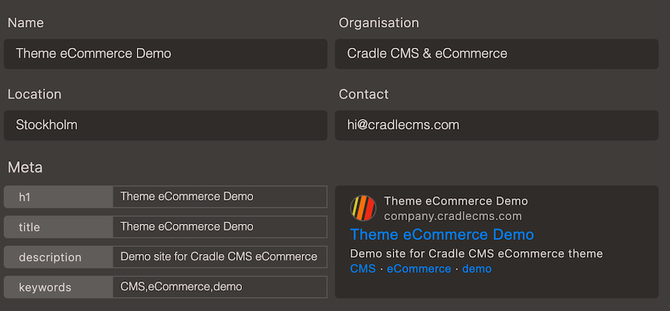Site information fields in Cradle admin