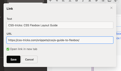 Link dialogue in admin