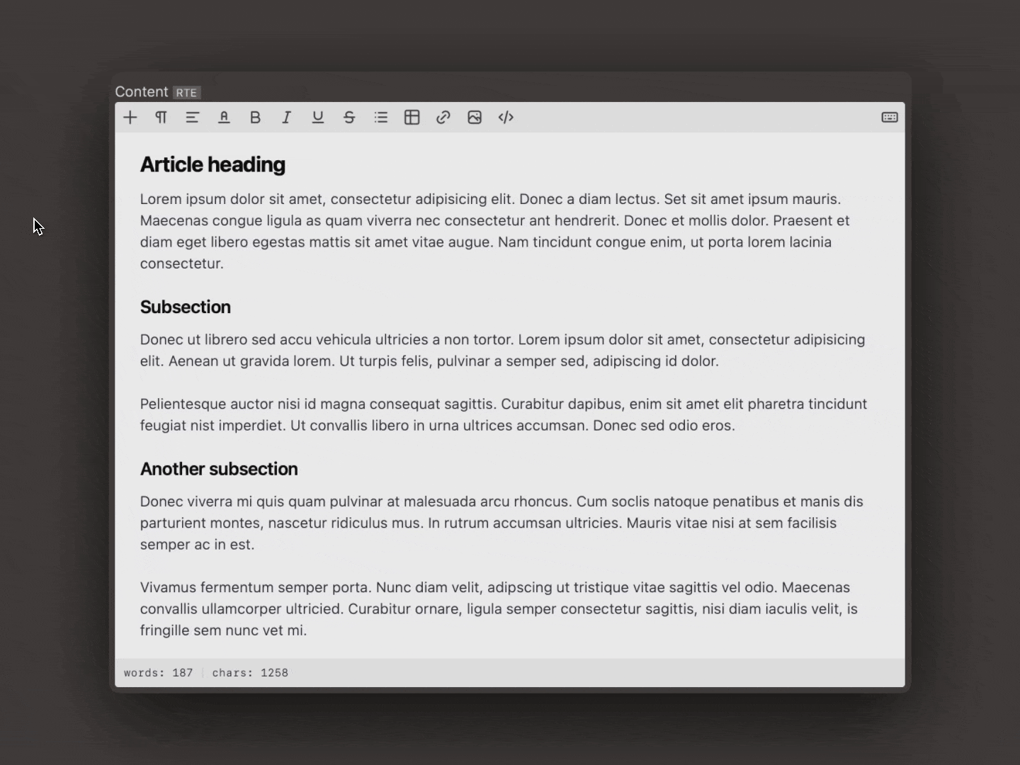 Hovering over inline styling options