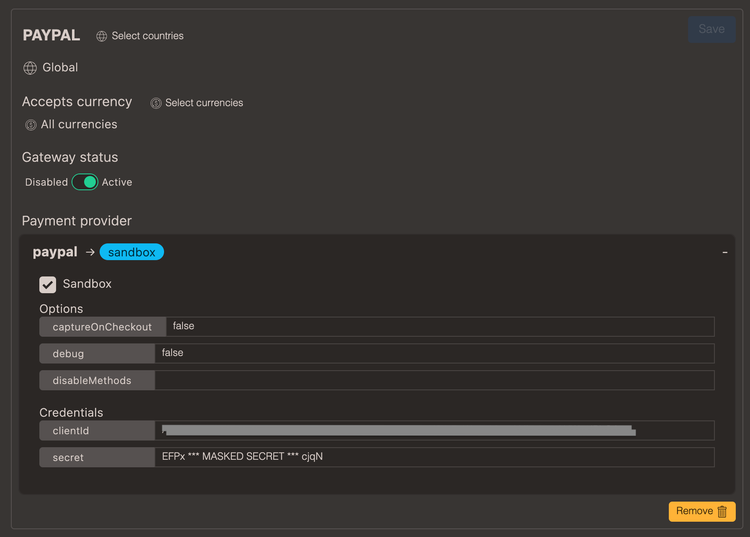 Configuring a payment provider in Cradle admin